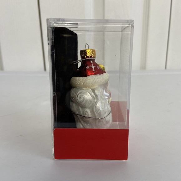 NIP Macys Holiday Lane Santa Head Christmas Ornament 3” Molded Glass Handmade - Picture 2 of 8